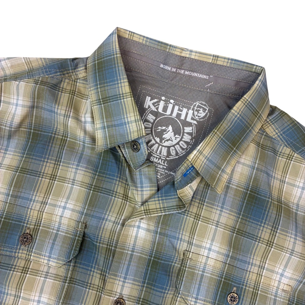 New Kuhl Response Shirt Men Small Aloe Leaf Green Plaid SS Button Down 7153